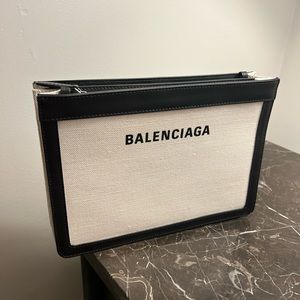 Balenciaga Canvas Pochette with Leather Trim